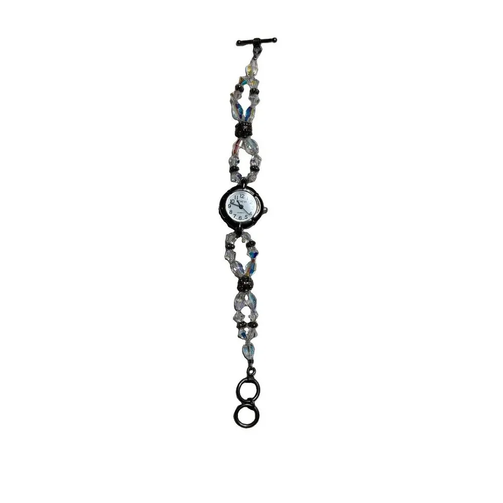 Geneva Quartz beaded bracelet iridescent crystals and a toggle clasp 8”